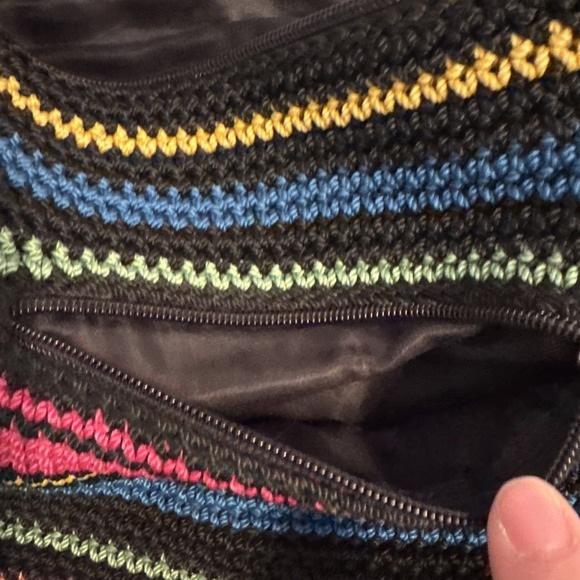 Black Rainbow Pride Crochet Multi Color Crossbody Bag Zip Closure Target Boho - Picture 7 of 10